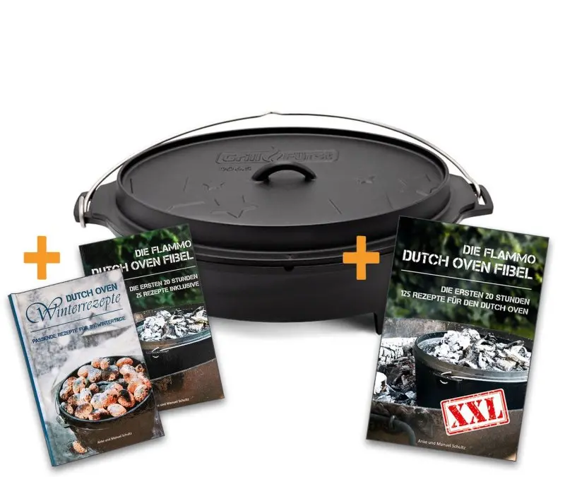Grillfuerst-DO6-5-Bundle-Buecher.jpg.webp Dutch Oven BBQ Edition DO 6,5 flach / oval - inkl. Dutch Oven Fibel/Fibel XXL und Winterrezepte – Bild 1